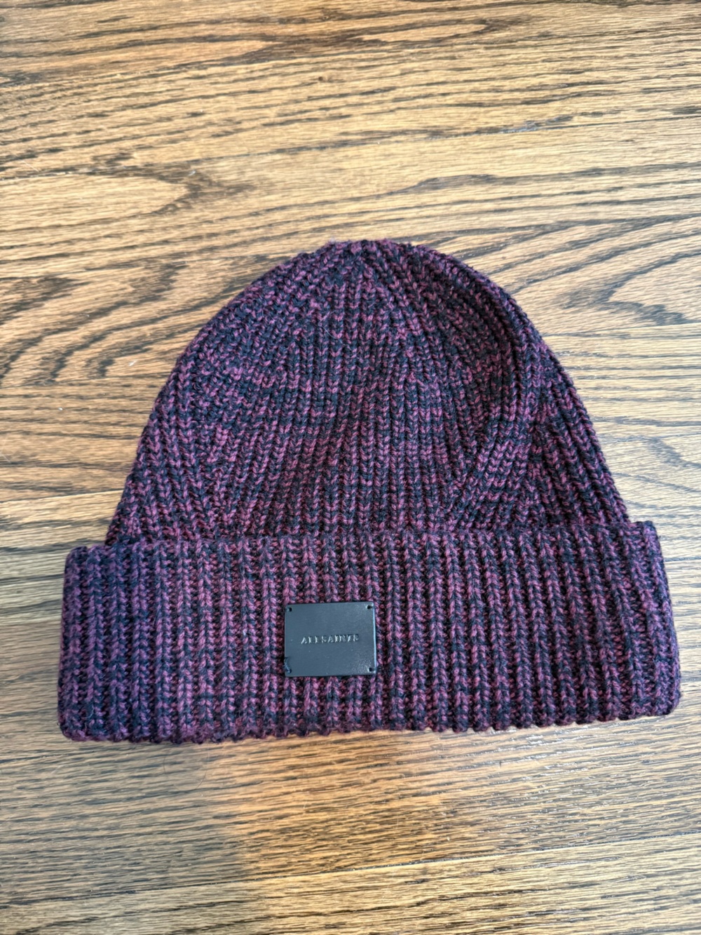 AllSaints Beanie. Black and Maroon